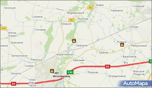 mapa Sadowice gmina Kąty Wrocławskie, Sadowice gmina Kąty Wrocławskie na mapie Targeo