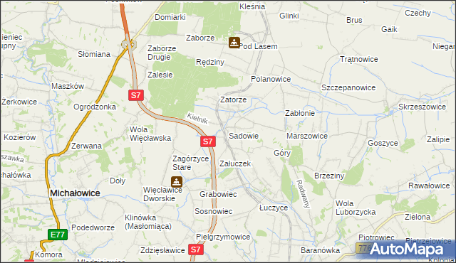 mapa Sadowie gmina Kocmyrzów-Luborzyca, Sadowie gmina Kocmyrzów-Luborzyca na mapie Targeo