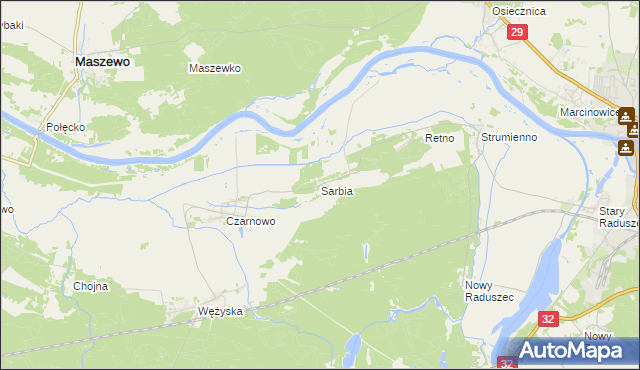 mapa Sarbia gmina Krosno Odrzańskie, Sarbia gmina Krosno Odrzańskie na mapie Targeo