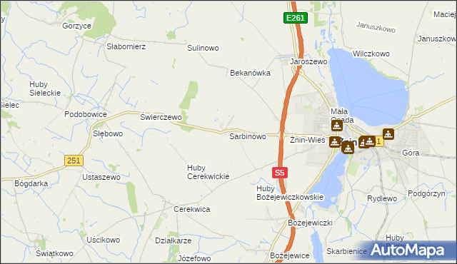 mapa Sarbinowo gmina Żnin, Sarbinowo gmina Żnin na mapie Targeo