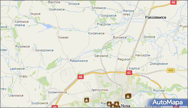 mapa Sękowice gmina Nysa, Sękowice gmina Nysa na mapie Targeo