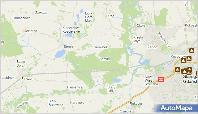 mapa Semlin gmina Starogard Gdański, Semlin gmina Starogard Gdański na mapie Targeo