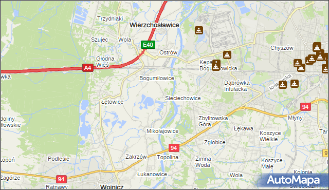 mapa Sieciechowice gmina Wierzchosławice, Sieciechowice gmina Wierzchosławice na mapie Targeo