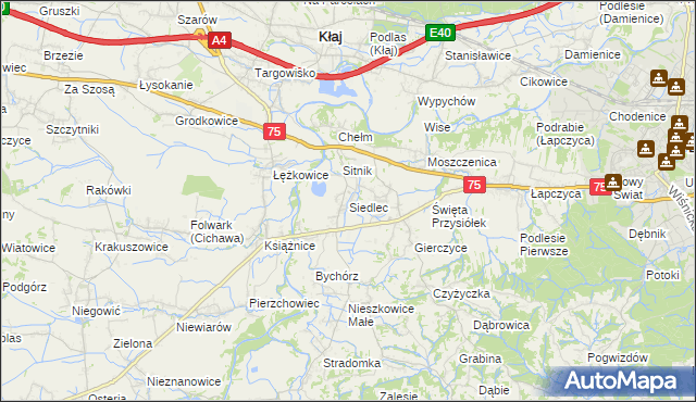 mapa Siedlec gmina Bochnia, Siedlec gmina Bochnia na mapie Targeo