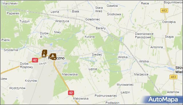 mapa Siedlec gmina Pajęczno, Siedlec gmina Pajęczno na mapie Targeo