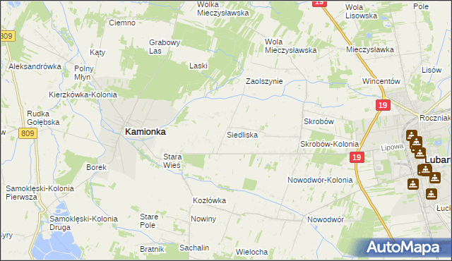 mapa Siedliska gmina Kamionka, Siedliska gmina Kamionka na mapie Targeo