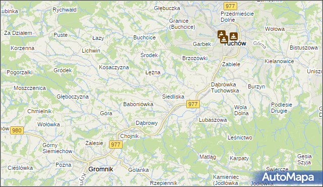 mapa Siedliska gmina Tuchów, Siedliska gmina Tuchów na mapie Targeo