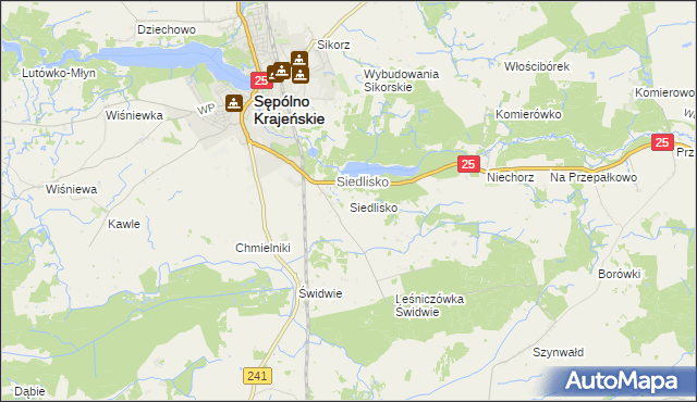 mapa Siedlisko gmina Sępólno Krajeńskie, Siedlisko gmina Sępólno Krajeńskie na mapie Targeo