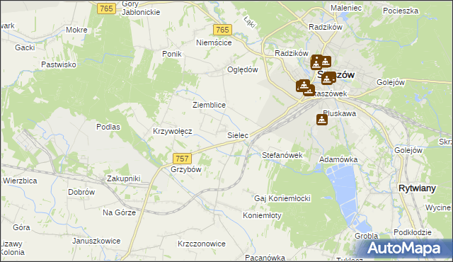 mapa Sielec gmina Staszów, Sielec gmina Staszów na mapie Targeo