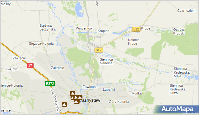 mapa Siennica Nadolna gmina Krasnystaw, Siennica Nadolna gmina Krasnystaw na mapie Targeo