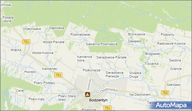 mapa Sieradowice-Parcele, Sieradowice-Parcele na mapie Targeo