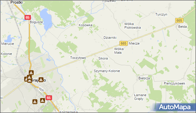 mapa Sikora gmina Grajewo, Sikora gmina Grajewo na mapie Targeo