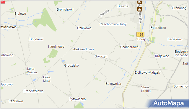 mapa Sikorzyn gmina Gostyń, Sikorzyn gmina Gostyń na mapie Targeo