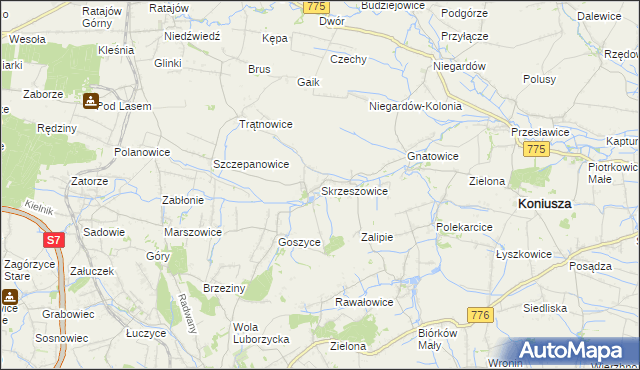 mapa Skrzeszowice, Skrzeszowice na mapie Targeo