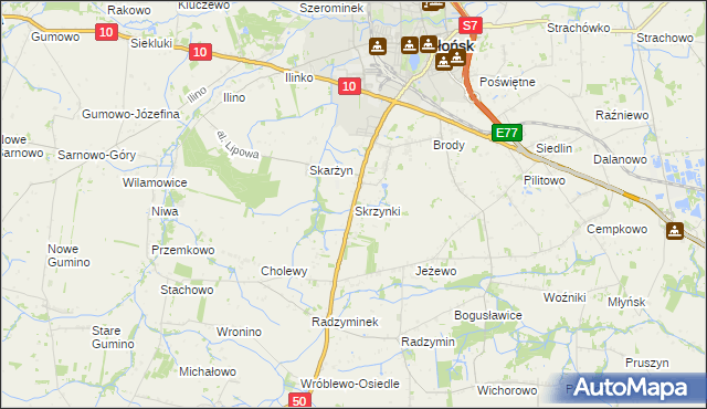 mapa Skrzynki gmina Płońsk, Skrzynki gmina Płońsk na mapie Targeo