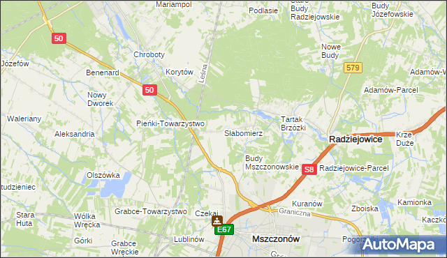 mapa Słabomierz gmina Radziejowice, Słabomierz gmina Radziejowice na mapie Targeo