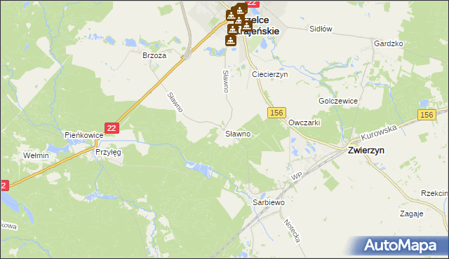 mapa Sławno gmina Strzelce Krajeńskie, Sławno gmina Strzelce Krajeńskie na mapie Targeo