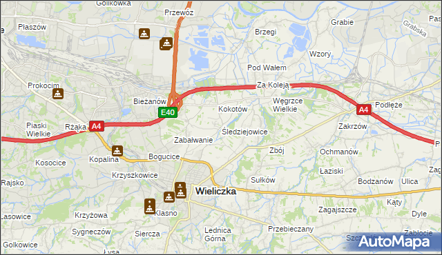 mapa Śledziejowice, Śledziejowice na mapie Targeo