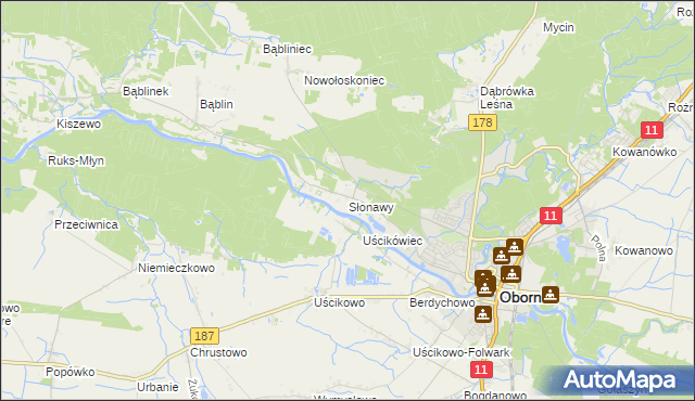 mapa Słonawy gmina Oborniki, Słonawy gmina Oborniki na mapie Targeo