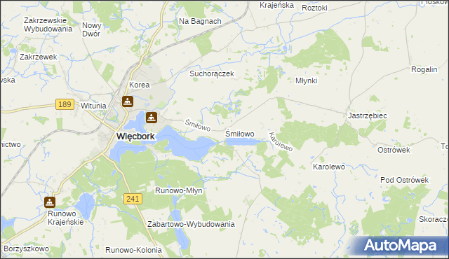 mapa Śmiłowo gmina Więcbork, Śmiłowo gmina Więcbork na mapie Targeo