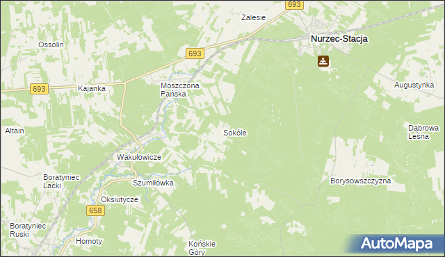 mapa Sokóle gmina Nurzec-Stacja, Sokóle gmina Nurzec-Stacja na mapie Targeo