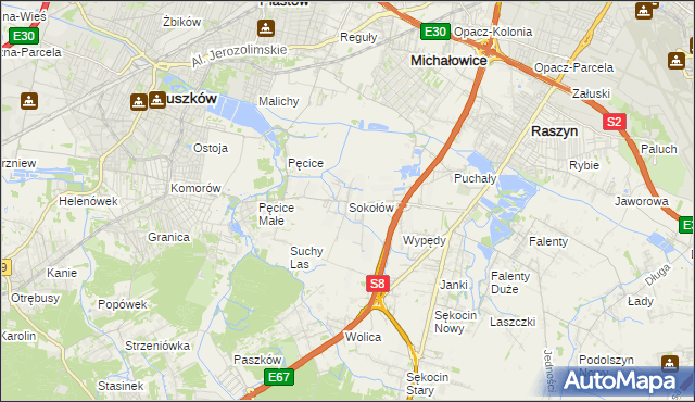 mapa Sokołów gmina Michałowice, Sokołów gmina Michałowice na mapie Targeo