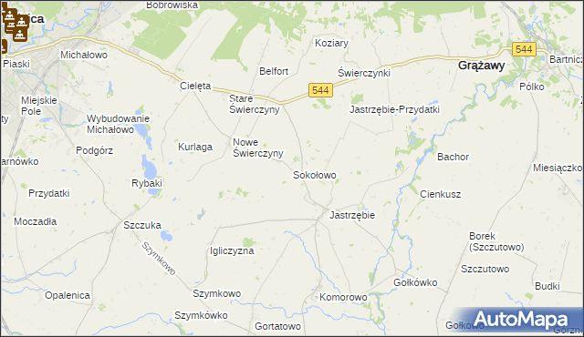 mapa Sokołowo gmina Bartniczka, Sokołowo gmina Bartniczka na mapie Targeo