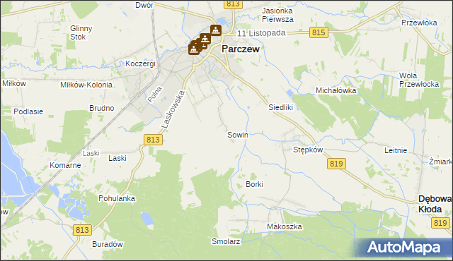 mapa Sowin gmina Parczew, Sowin gmina Parczew na mapie Targeo