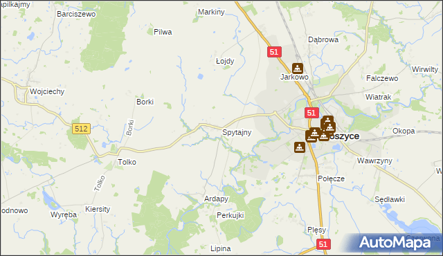 mapa Spytajny, Spytajny na mapie Targeo