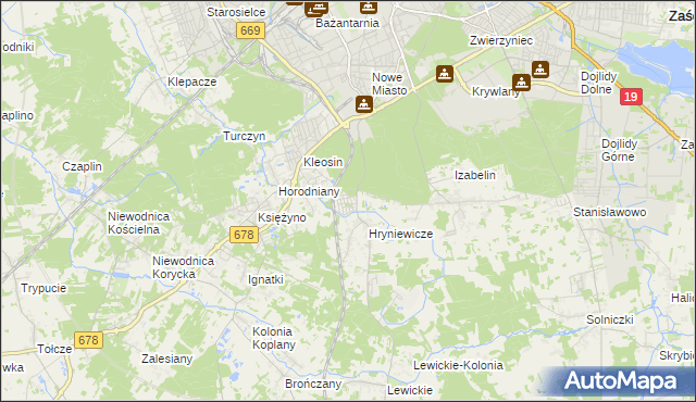 mapa Śródlesie gmina Juchnowiec Kościelny, Śródlesie gmina Juchnowiec Kościelny na mapie Targeo