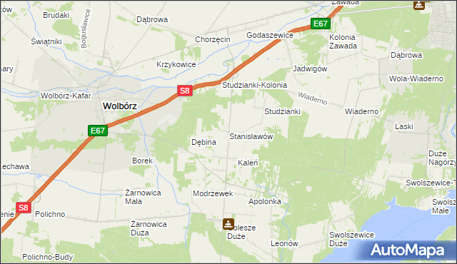 mapa Stanisławów gmina Wolbórz, Stanisławów gmina Wolbórz na mapie Targeo