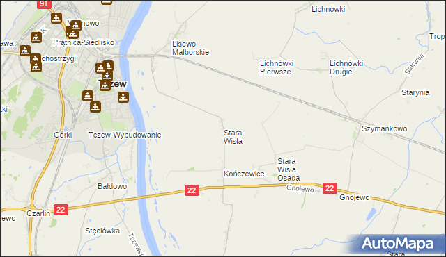 mapa Stara Wisła, Stara Wisła na mapie Targeo