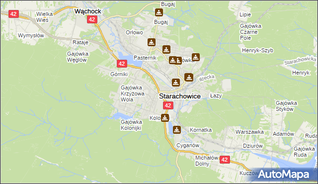 mapa Starachowic, Starachowice na mapie Targeo