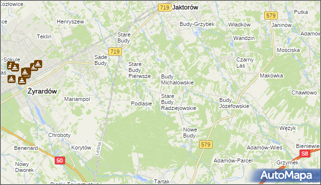 mapa Stare Budy Radziejowskie, Stare Budy Radziejowskie na mapie Targeo