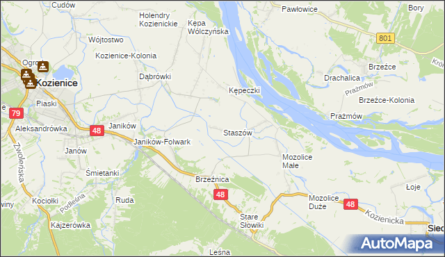 mapa Staszów gmina Kozienice, Staszów gmina Kozienice na mapie Targeo