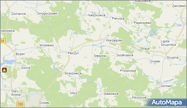 mapa Stęszów gmina Wołów, Stęszów gmina Wołów na mapie Targeo