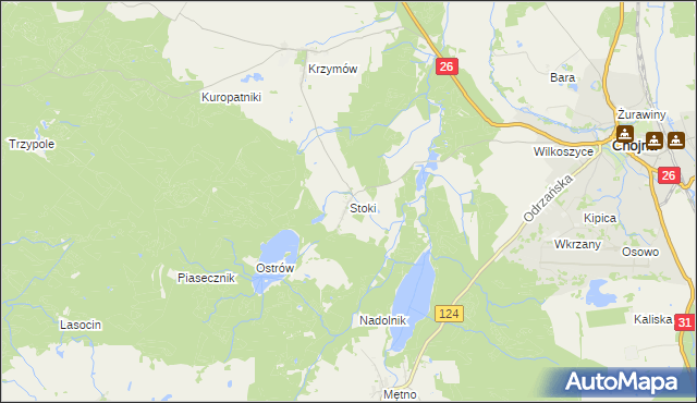 mapa Stoki gmina Chojna, Stoki gmina Chojna na mapie Targeo