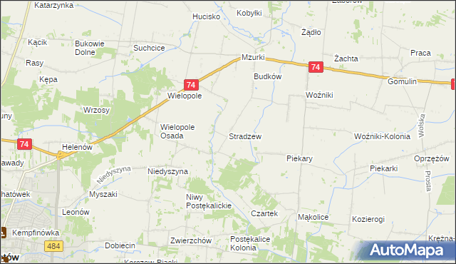 mapa Stradzew gmina Wola Krzysztoporska, Stradzew gmina Wola Krzysztoporska na mapie Targeo