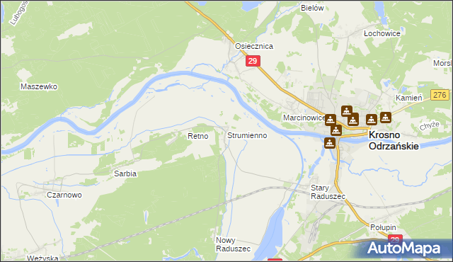 mapa Strumienno gmina Krosno Odrzańskie, Strumienno gmina Krosno Odrzańskie na mapie Targeo