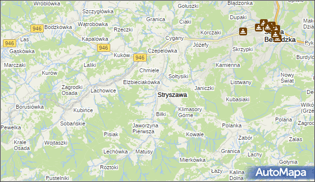 mapa Stryszawa, Stryszawa na mapie Targeo