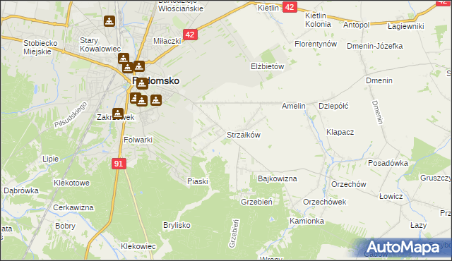 mapa Strzałków gmina Radomsko, Strzałków gmina Radomsko na mapie Targeo