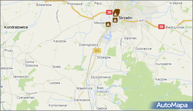 mapa Strzegów gmina Strzelin, Strzegów gmina Strzelin na mapie Targeo