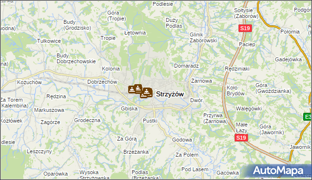 mapa Strzyżów, Strzyżów na mapie Targeo