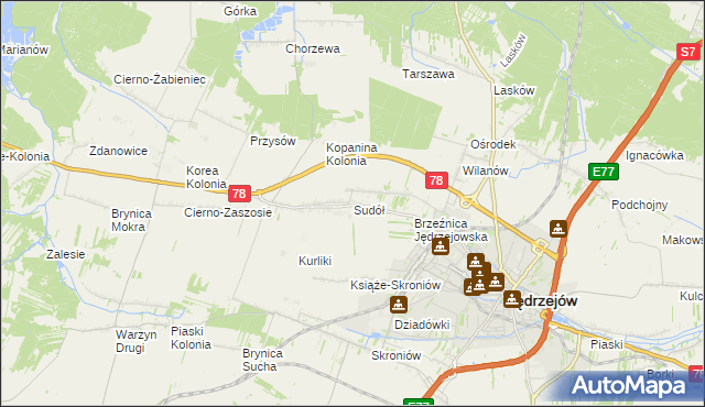 mapa Sudół gmina Jędrzejów, Sudół gmina Jędrzejów na mapie Targeo