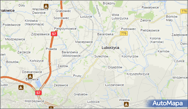 mapa Sulechów gmina Kocmyrzów-Luborzyca, Sulechów gmina Kocmyrzów-Luborzyca na mapie Targeo