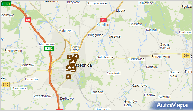 mapa Sulisławice gmina Trzebnica, Sulisławice gmina Trzebnica na mapie Targeo