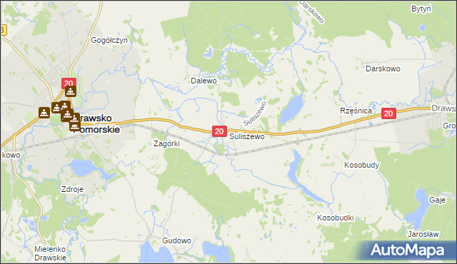 mapa Suliszewo gmina Drawsko Pomorskie, Suliszewo gmina Drawsko Pomorskie na mapie Targeo