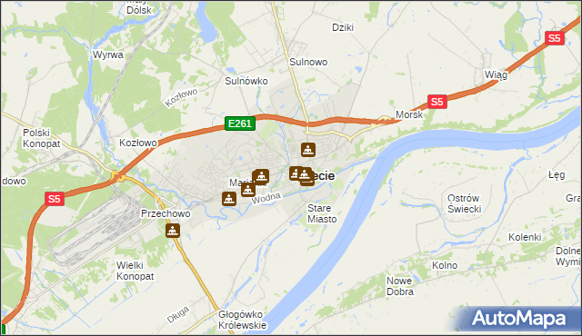 mapa Świecie, Świecie na mapie Targeo