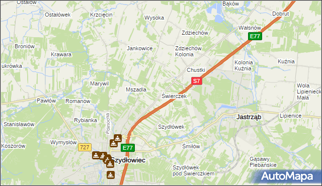 mapa Świerczek gmina Szydłowiec, Świerczek gmina Szydłowiec na mapie Targeo