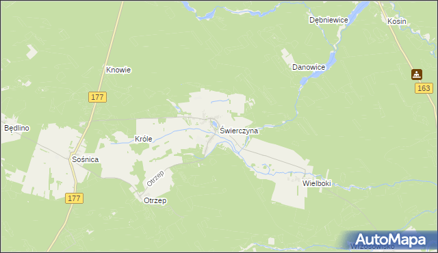 mapa Świerczyna gmina Wierzchowo, Świerczyna gmina Wierzchowo na mapie Targeo